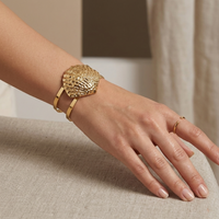 Gold Plated Premium Shell Shape Cuff Kada with Textured Detailing