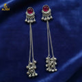 Kashmiri Silver Plated Long Earrings with Ghungroo Drops – Elegant Ethnic Jewelry