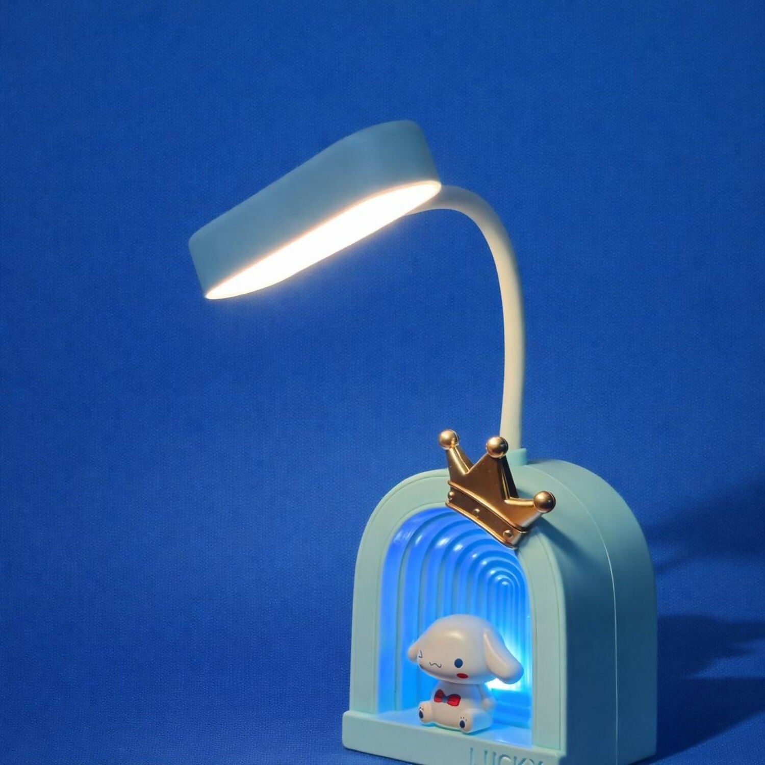 Cute Blue Lucky Cartoon LED Desk Lamp for Kids with Adjustable Neck Light