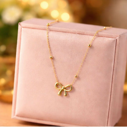 Elegant Gold Bow Pendant Necklace for Women – Minimalist Daily Wear Jewelry