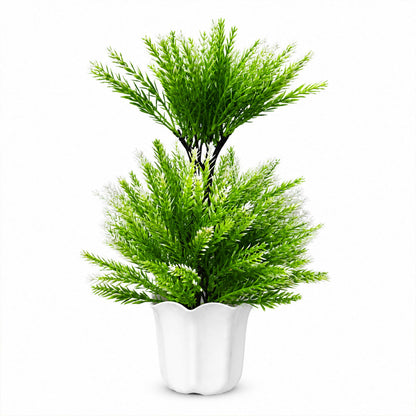 Artificial Cedar Plant in White Ceramic Pot – Luxury Home & Office Décor