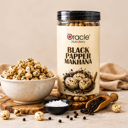 Crunchy roasted black pepper fox nuts in a bowl for snacking