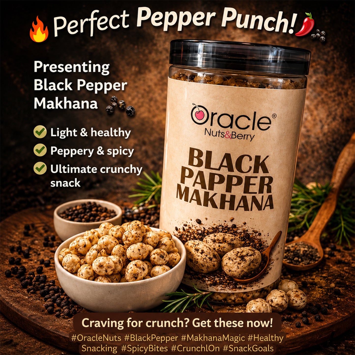 Pack of Black Pepper Makhana showing the spicy, roasted fox nuts