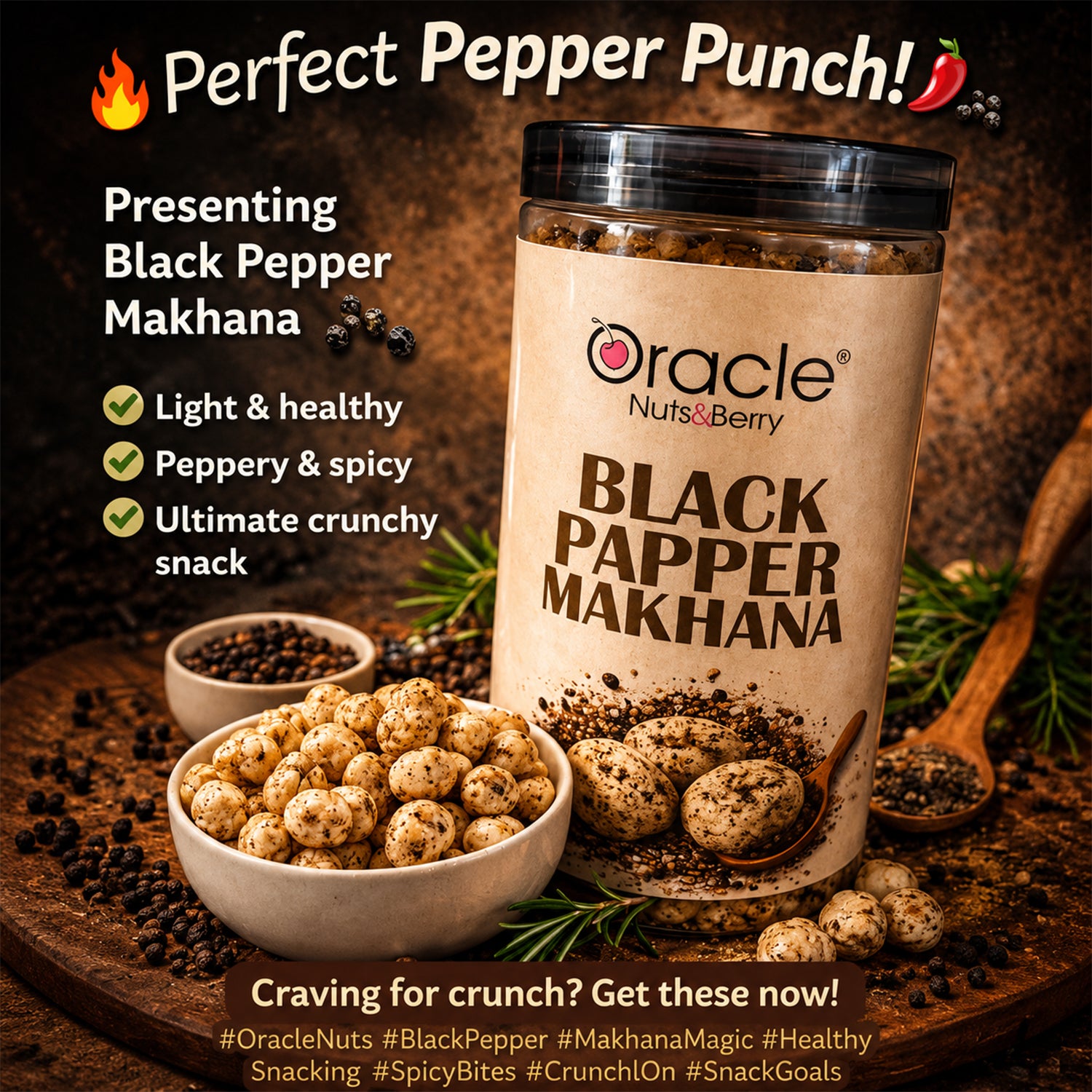 Pack of Black Pepper Makhana showing the spicy, roasted fox nuts