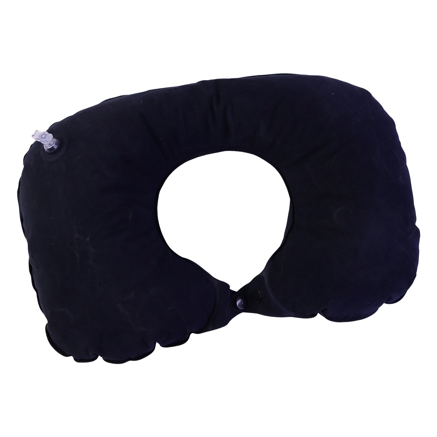 Inflatable travel pillow with snap closure for secure placement
