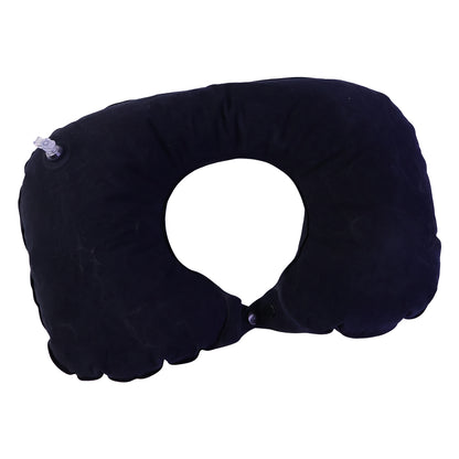 Inflatable travel pillow with snap closure for secure placement