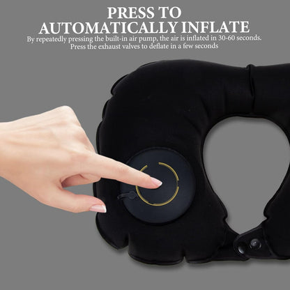 Side view of the soft inflatable U-shape travel pillow supporting the neck
