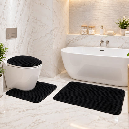 Bathroom Mat Set with Toilet Contour Rug and Lid Cover, Anti Slip (3 Pc Set)