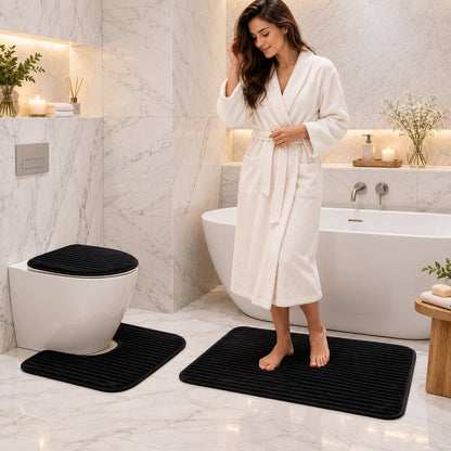 Bathroom Mat Set with Toilet Contour Rug and Lid Cover, Anti Slip (3 Pc Set)