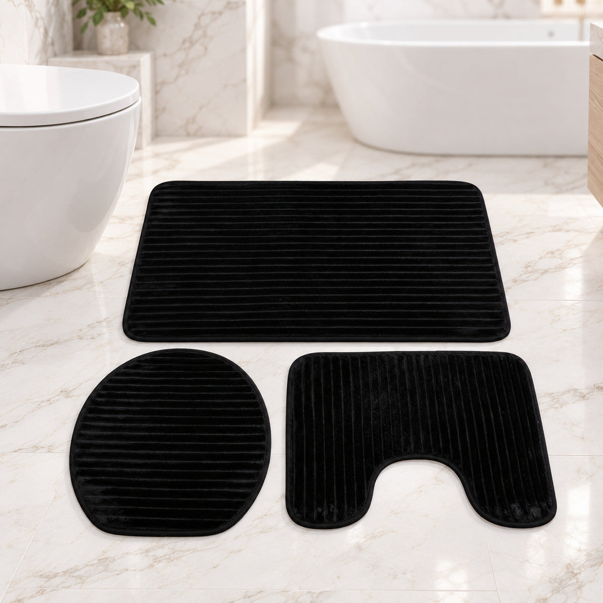 Bathroom Mat Set with Toilet Contour Rug and Lid Cover, Anti Slip (3 Pc Set)