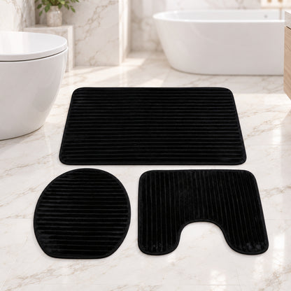 Bathroom Mat Set with Toilet Contour Rug and Lid Cover, Anti Slip (3 Pc Set)