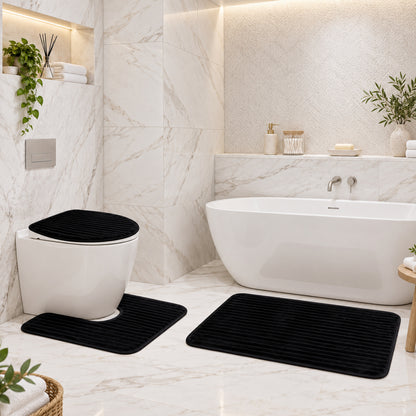 Bathroom Mat Set with Toilet Contour Rug and Lid Cover, Anti Slip (3 Pc Set)