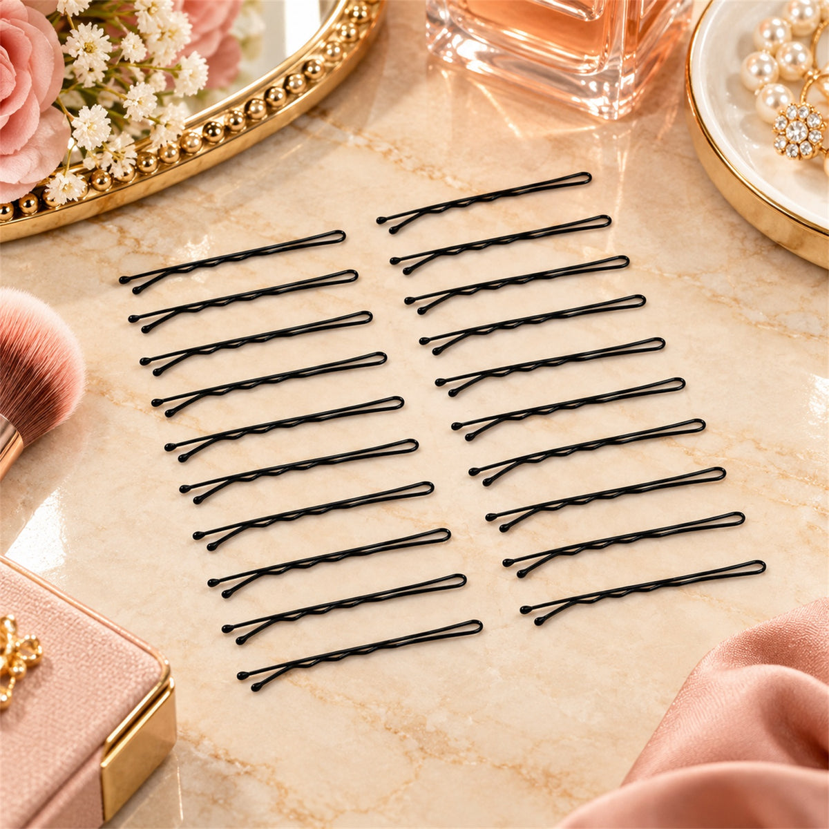Metal Bobby Hair Pins with Wavy Grip and Rounded Tips for Everyday Styling (20 Pc)