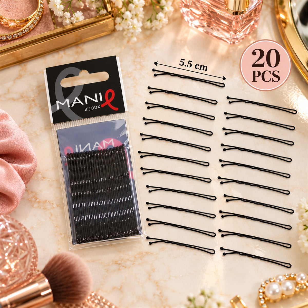 Metal Bobby Hair Pins with Wavy Grip and Rounded Tips for Everyday Styling (20 Pc)