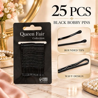 Metal Bobby Hair Pins with Wavy Grip and Rounded Tips for Everyday Styling (25 Pc)