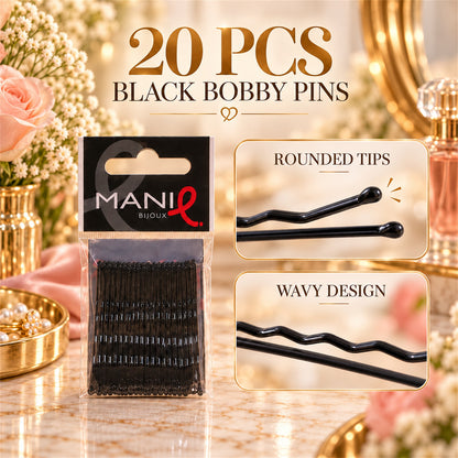 Metal Bobby Hair Pins with Wavy Grip and Rounded Tips for Everyday Styling (20 Pc)