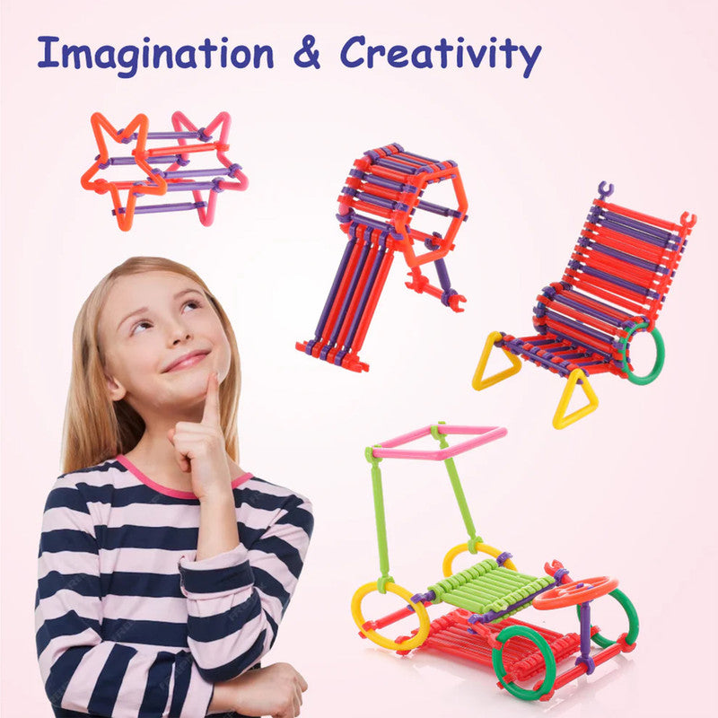 Aditi Creative Stick Building Set for Kids with Colorful Shapes & Connectors Structure Play Kit