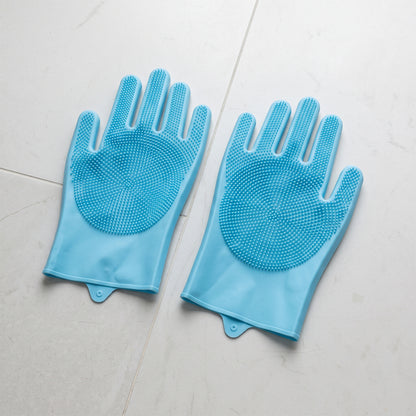 Reusable Silicone Cleaning Gloves with Scrubber Bristles for Kitchen (1 Pair)