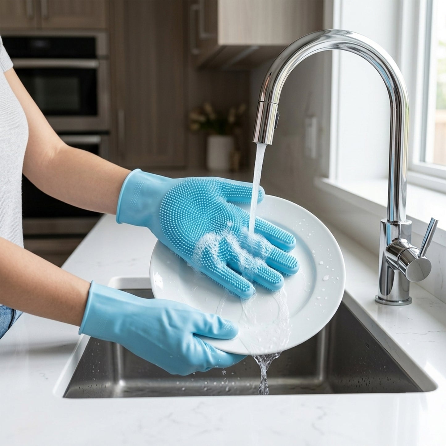 Reusable Silicone Cleaning Gloves with Scrubber Bristles for Kitchen (1 Pair)