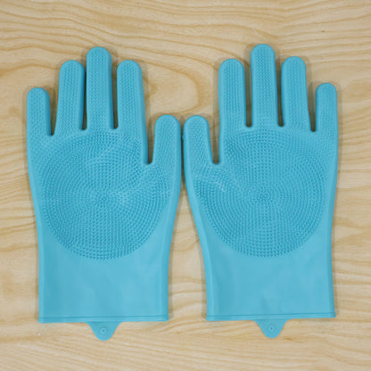 Reusable Silicone Cleaning Gloves with Scrubber Bristles for Kitchen (1 Pair)