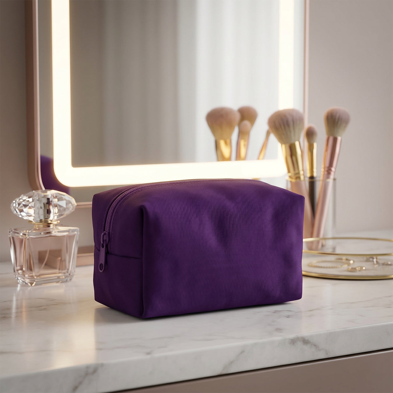 Premium Travel Makeup Organizer Bag | Waterproof Compact Cosmetic Pouch for Women, Foldable Toiletry & Beauty Storage Bag with Multiple Compartments, Portable Makeup Travel Case for Home, Travel & Daily Use - Purple - Image 7