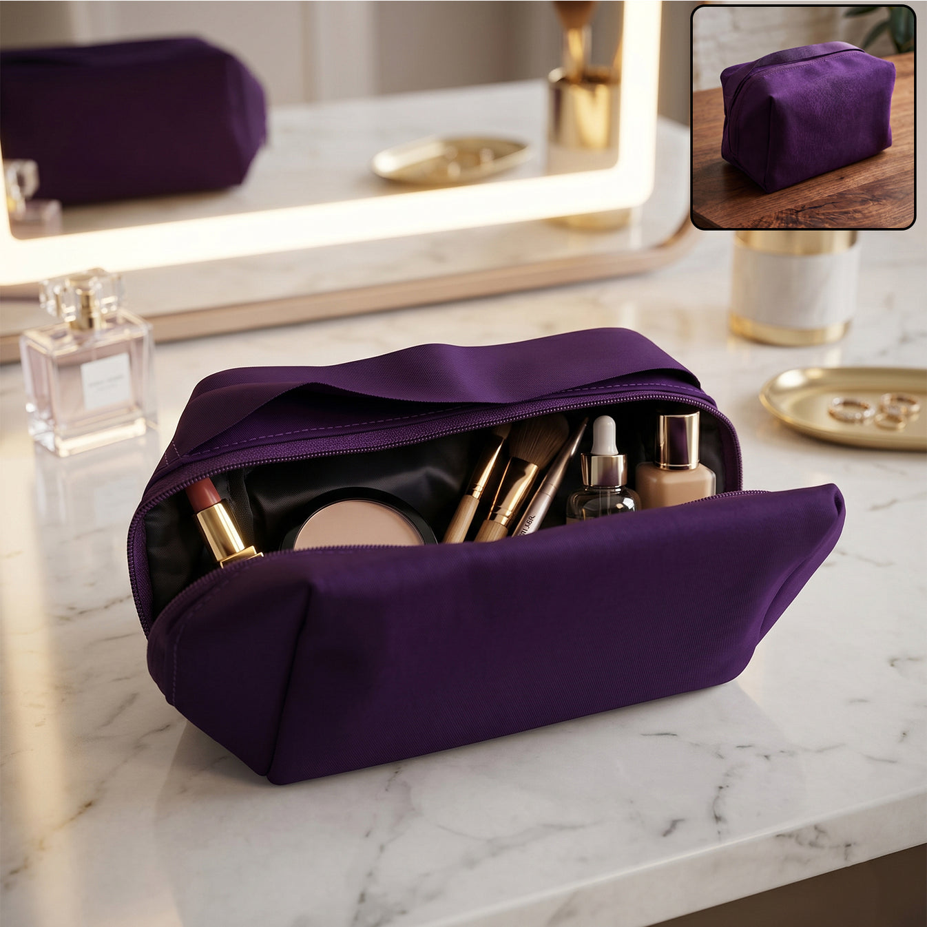Premium Travel Makeup Organizer Bag | Waterproof Compact Cosmetic Pouch for Women, Foldable Toiletry & Beauty Storage Bag with Multiple Compartments, Portable Makeup Travel Case for Home, Travel & Daily Use - Image 1