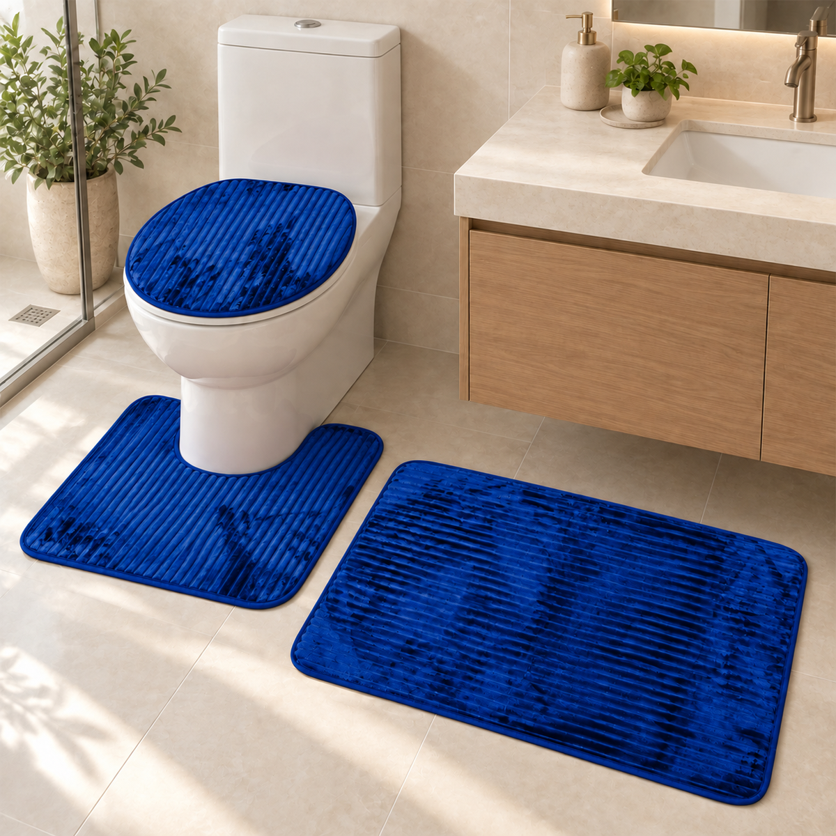 Bathroom Mat Set with Toilet Contour Rug and Lid Cover, Anti Slip (3 Pc Set)