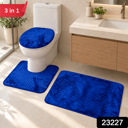 Bathroom Mat Set with Toilet Contour Rug and Lid Cover, Anti Slip (3 Pc Set)