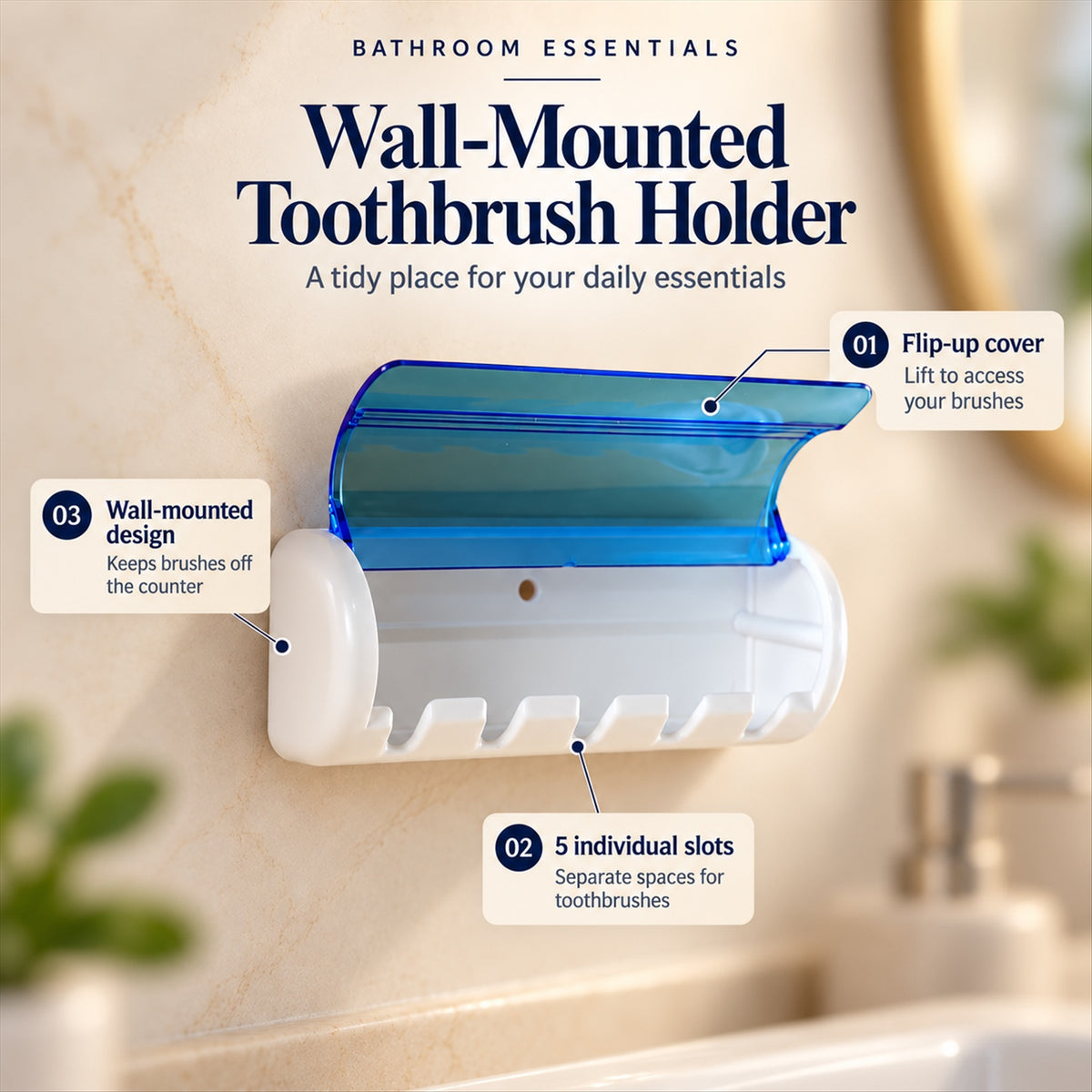 Wall Mounted Toothbrush Holder – Hygienic & Space-Saving Design