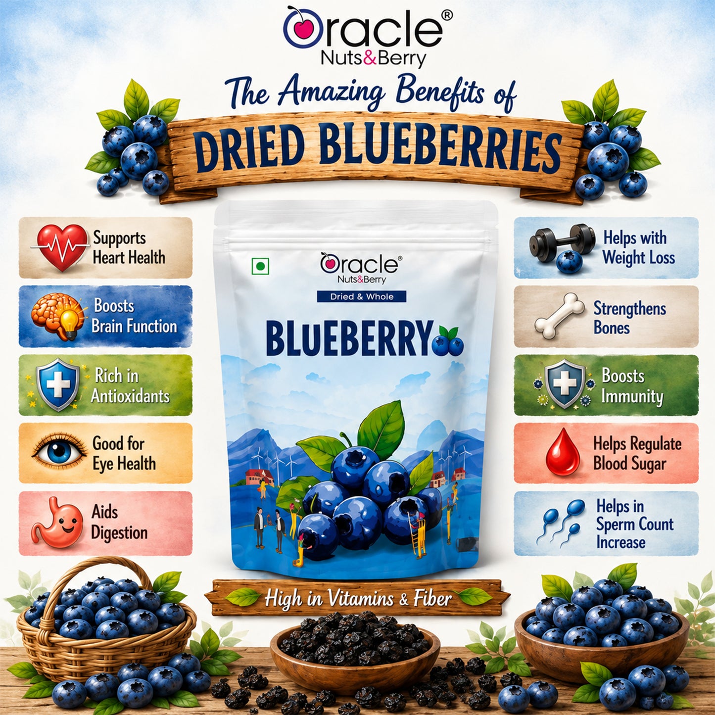 Dried blueberries being added to oatmeal for a nutritious breakfast