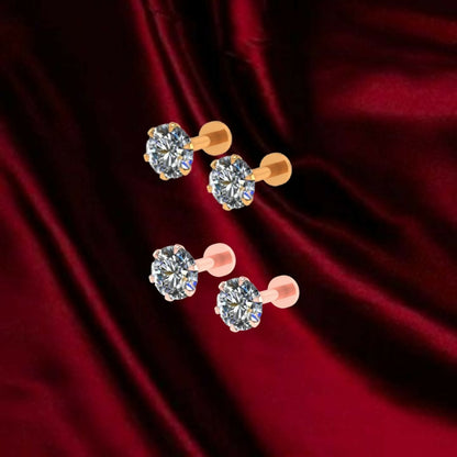 Gold Plated Round AD Solitaire Flat Back Stud Earrings Combo Pack of 2