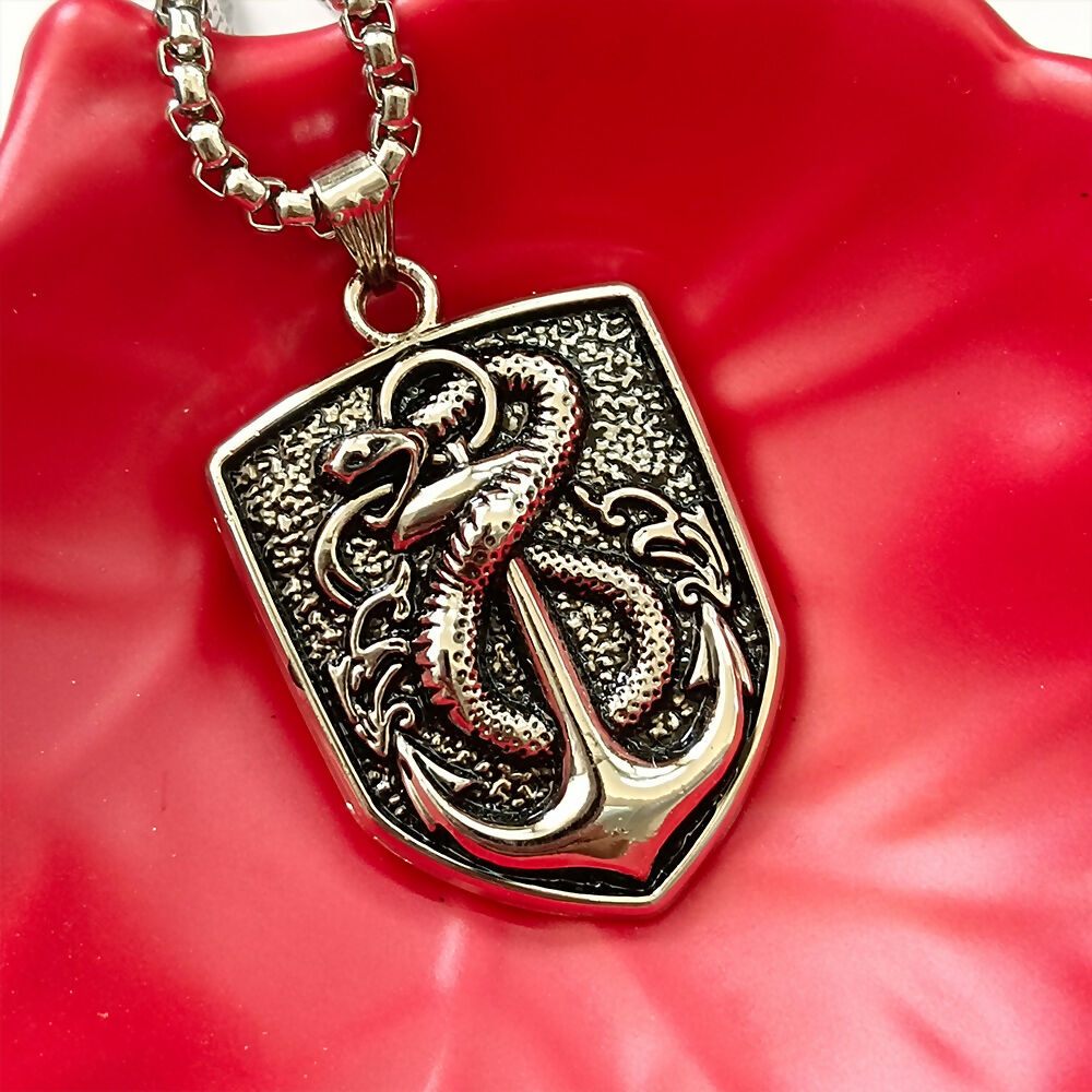 Silver Plated Shield Snake Pendant for Men