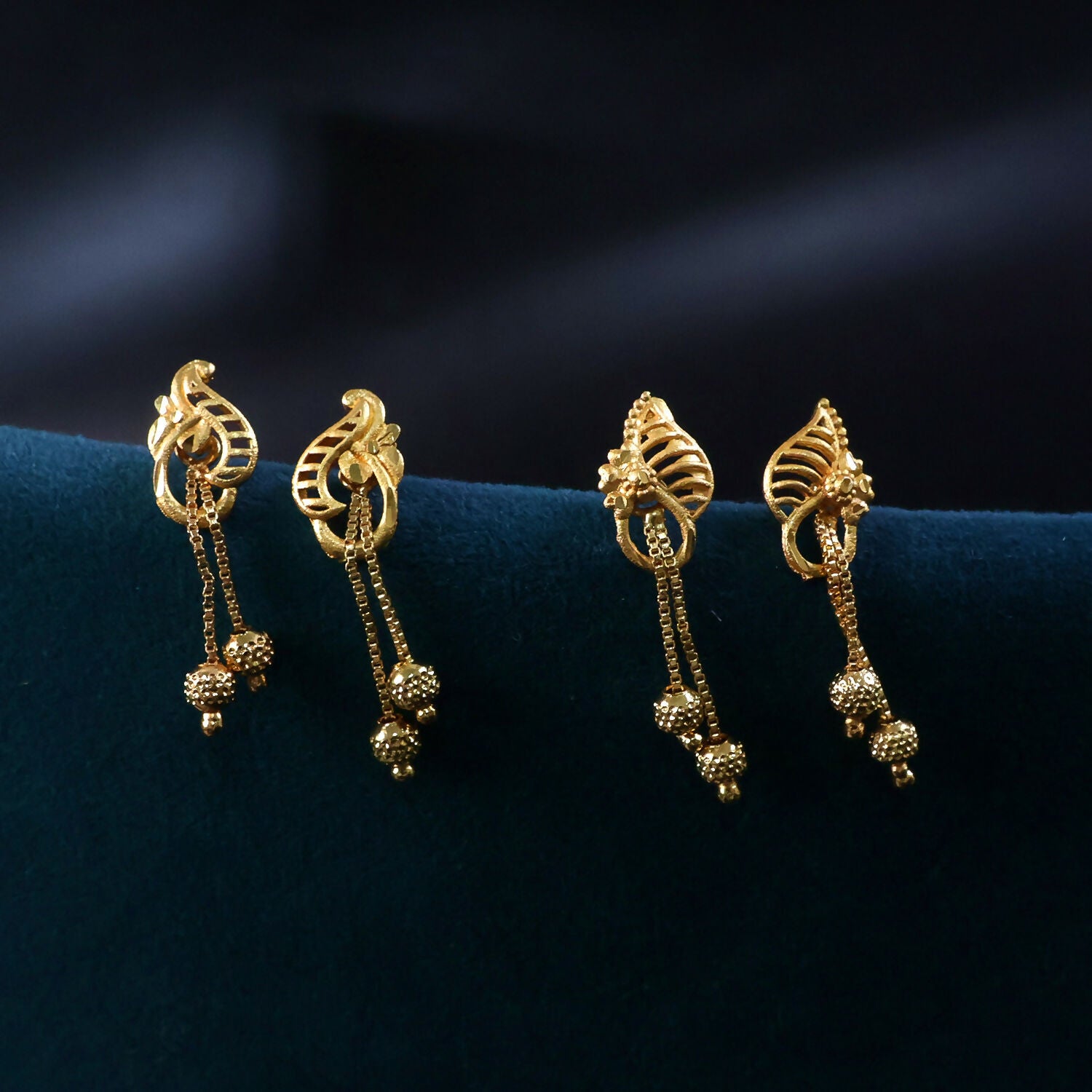 Luxury Inspired Gold Tone Designer Earrings Combo Set with Leaf and Swirl Drops (2 Pair)