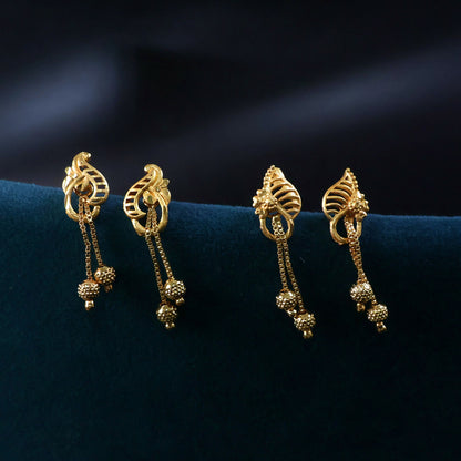 Luxury Inspired Gold Tone Designer Earrings Combo Set with Leaf and Swirl Drops (2 Pair)