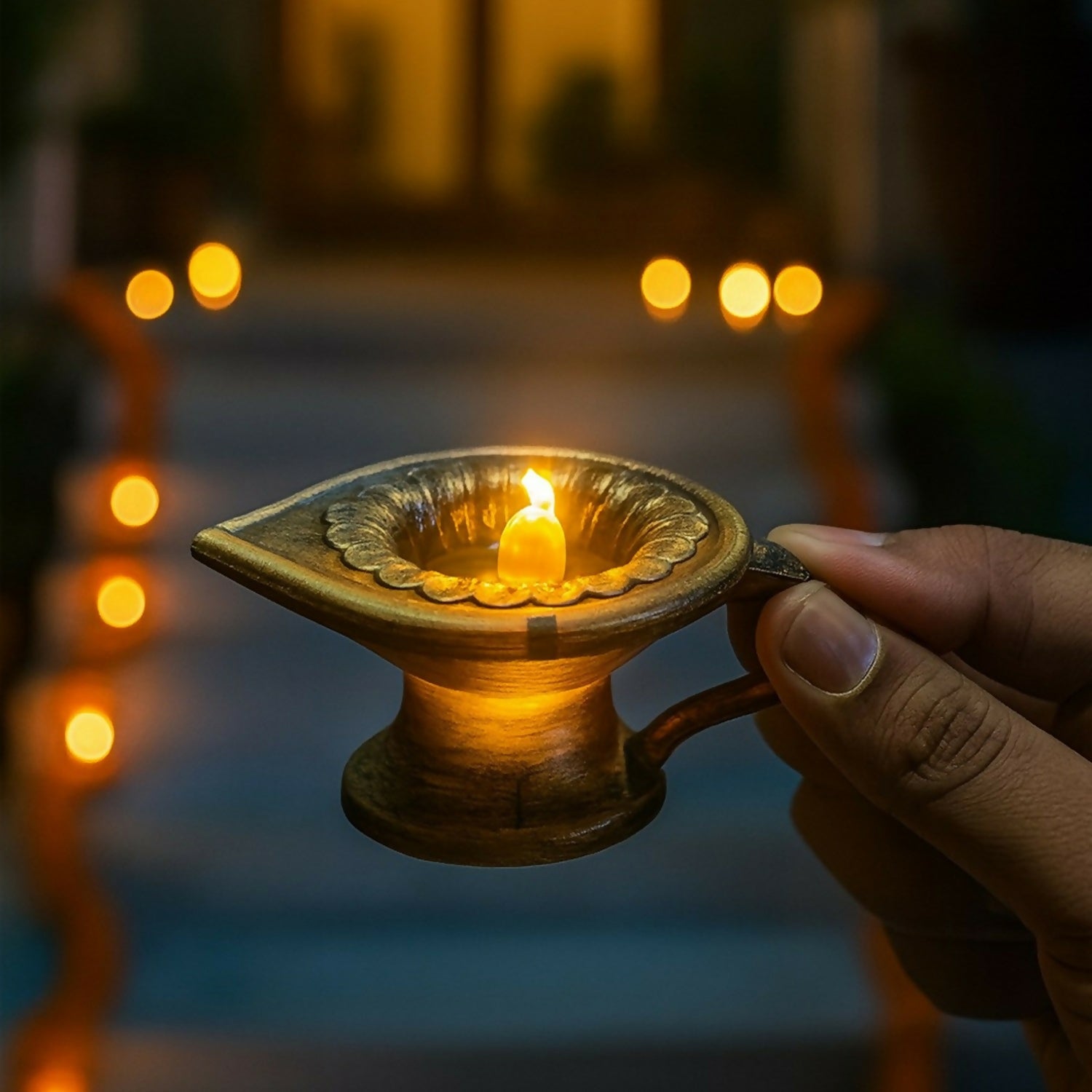 Set of 12 Vintage LED Diya Lamps | Battery Operated Flameless Pooja Lights | Antique Finish Decorative Deepak for Diwali, Navratri, Temple, Wedding & Home Décor