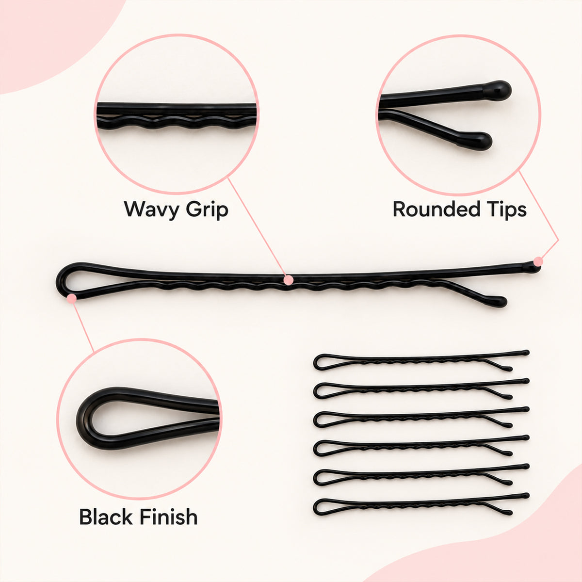 Metal Bobby Hair Pins with Wavy Grip for Buns and Everyday Hairdos (36 Pc Set)