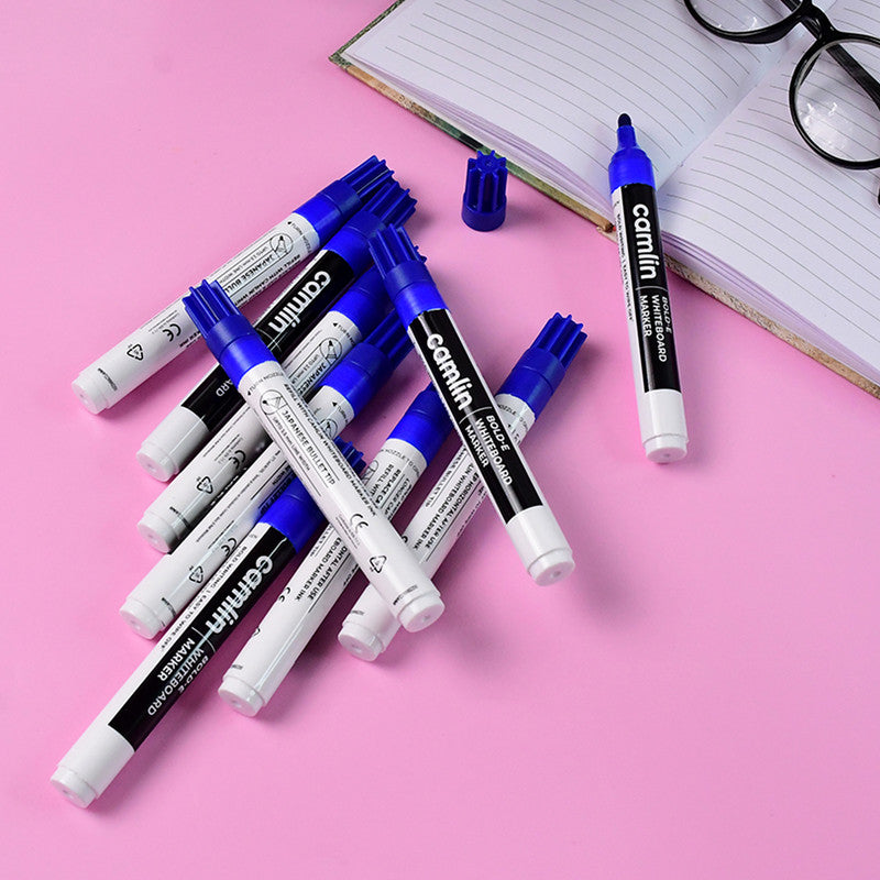 Camlin Bold-E Whiteboard Marker – Blue Color Bold Writing Refillable Markers (Pack of 10)