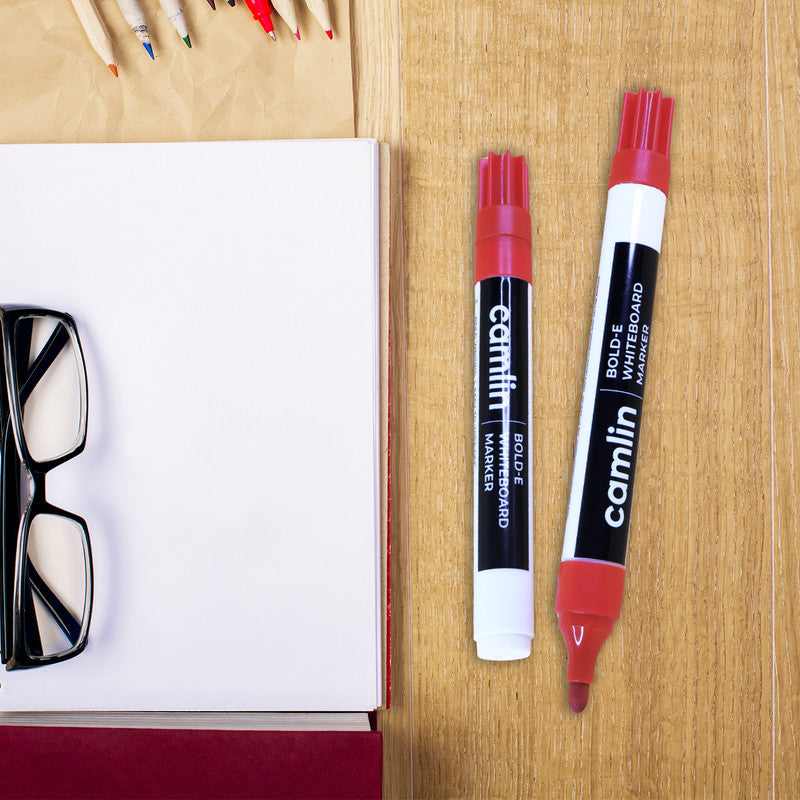 Camlin Bold-E Whiteboard Marker – Red Color Bold Writing Refillable Markers (Pack of 10)