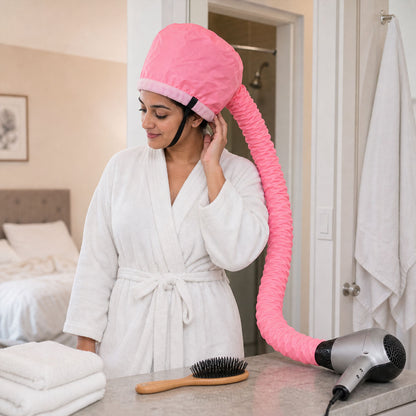 Adjustable hooded drying cap with elastic hose