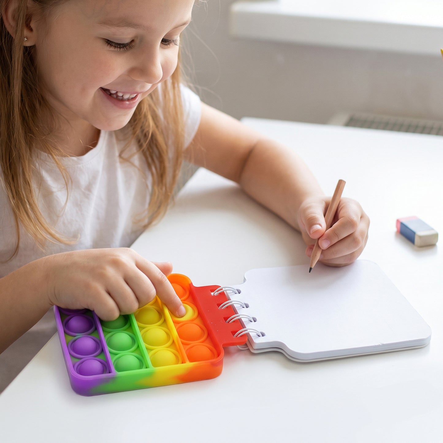 Mini Square Pop It Diary Fidget Notebook for Kids Rainbow Silicone (1 Pc)