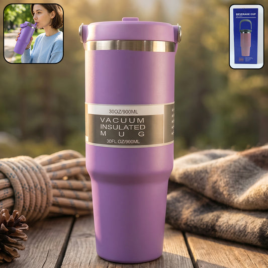 890ML stainless steel vacuum insulated travel mug with straw and handle