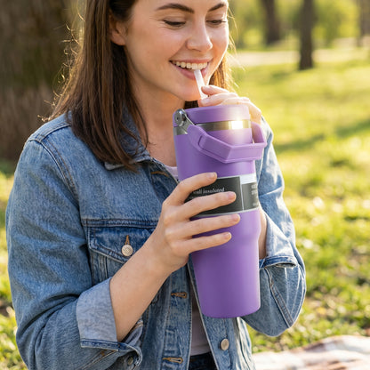 Matte finish stainless steel insulated travel tumbler front view