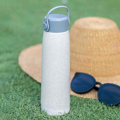 6951 હાઇ પોર્ટેબલ વોટર બોટલ, ક્રિએટિવ વ્હીટ ફ્રેગરન્સ ગ્લાસ બોટલ વોટર વિથ મોબાઇલ ફોન હોલ્ડર વાઇડ માઉથ ગ્લાસ વોટર 380ml (MOQ :- 80 pc)