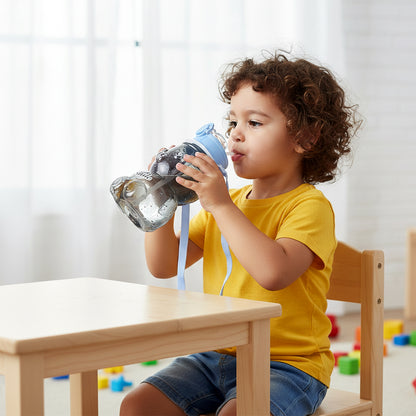 Kids Cartoon Bear Water Bottle with Straw & Shoulder Strap (1 Pc)