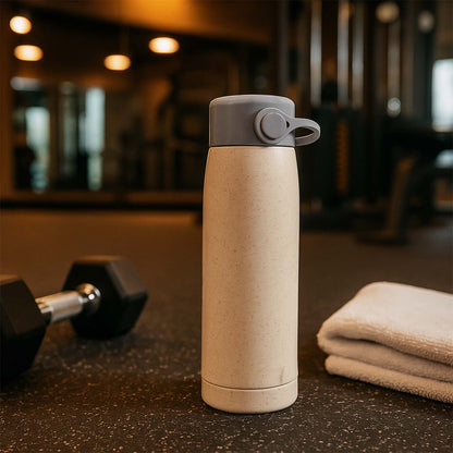 6951 હાઇ પોર્ટેબલ વોટર બોટલ, ક્રિએટિવ વ્હીટ ફ્રેગરન્સ ગ્લાસ બોટલ વોટર વિથ મોબાઇલ ફોન હોલ્ડર વાઇડ માઉથ ગ્લાસ વોટર 380ml (MOQ :- 80 pc)