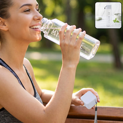 Square Plastic Water Bottle 450 ML Transparent with Wrist Strap (1 Pc)