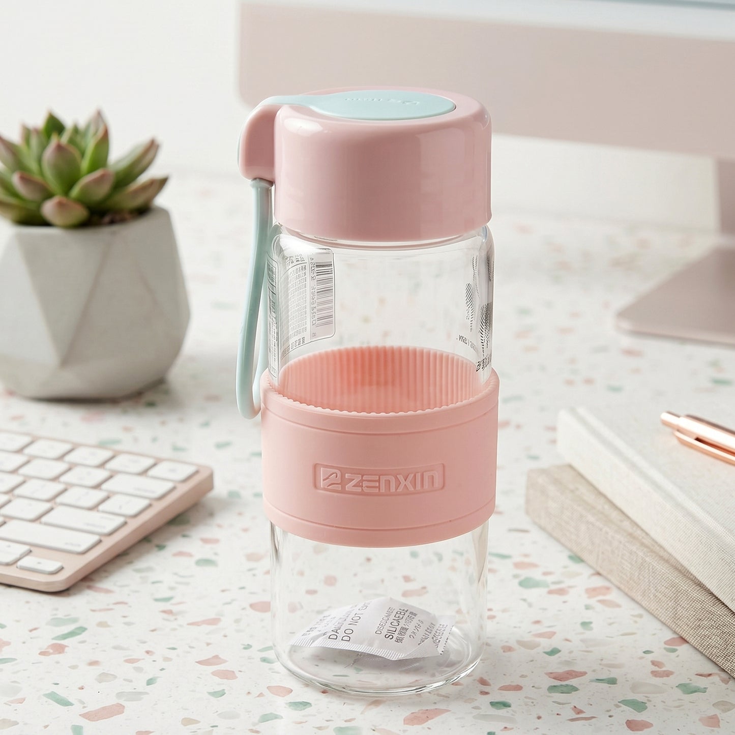 Portable Glass Water Bottle 230ml with Silicone Sleeve and Carry Strap (1 Pc) view 7