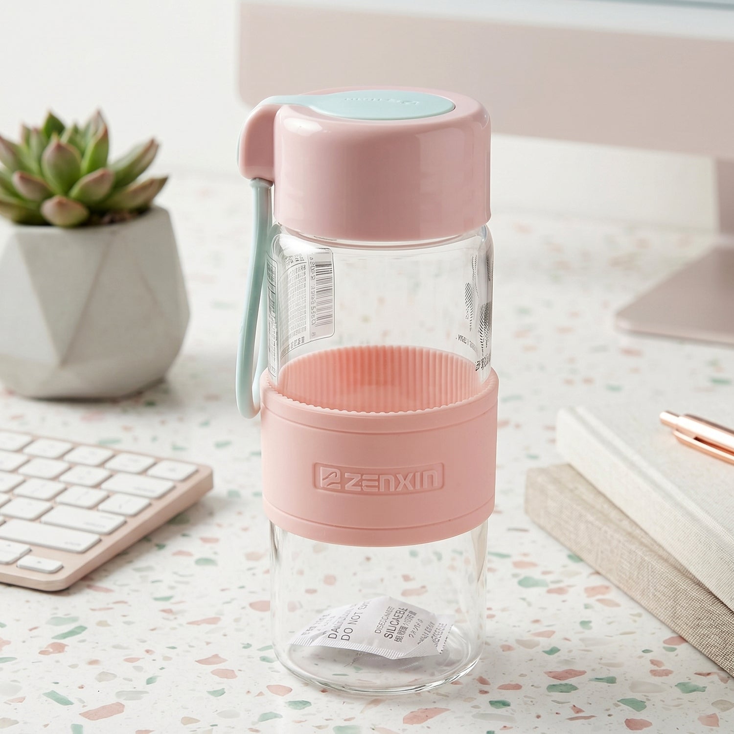 Portable Glass Water Bottle 230ml with Silicone Sleeve and Carry Strap (1 Pc) view 7
