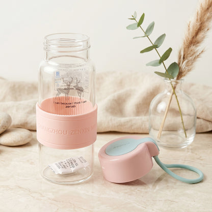 Portable Glass Water Bottle 230ml with Silicone Sleeve and Carry Strap (1 Pc) view 8