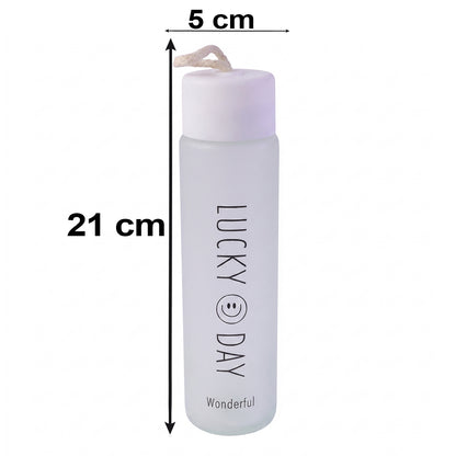 350 ML Frosted Glass Water Bottle Lucky Day Print for Office Travel (1 Pc)